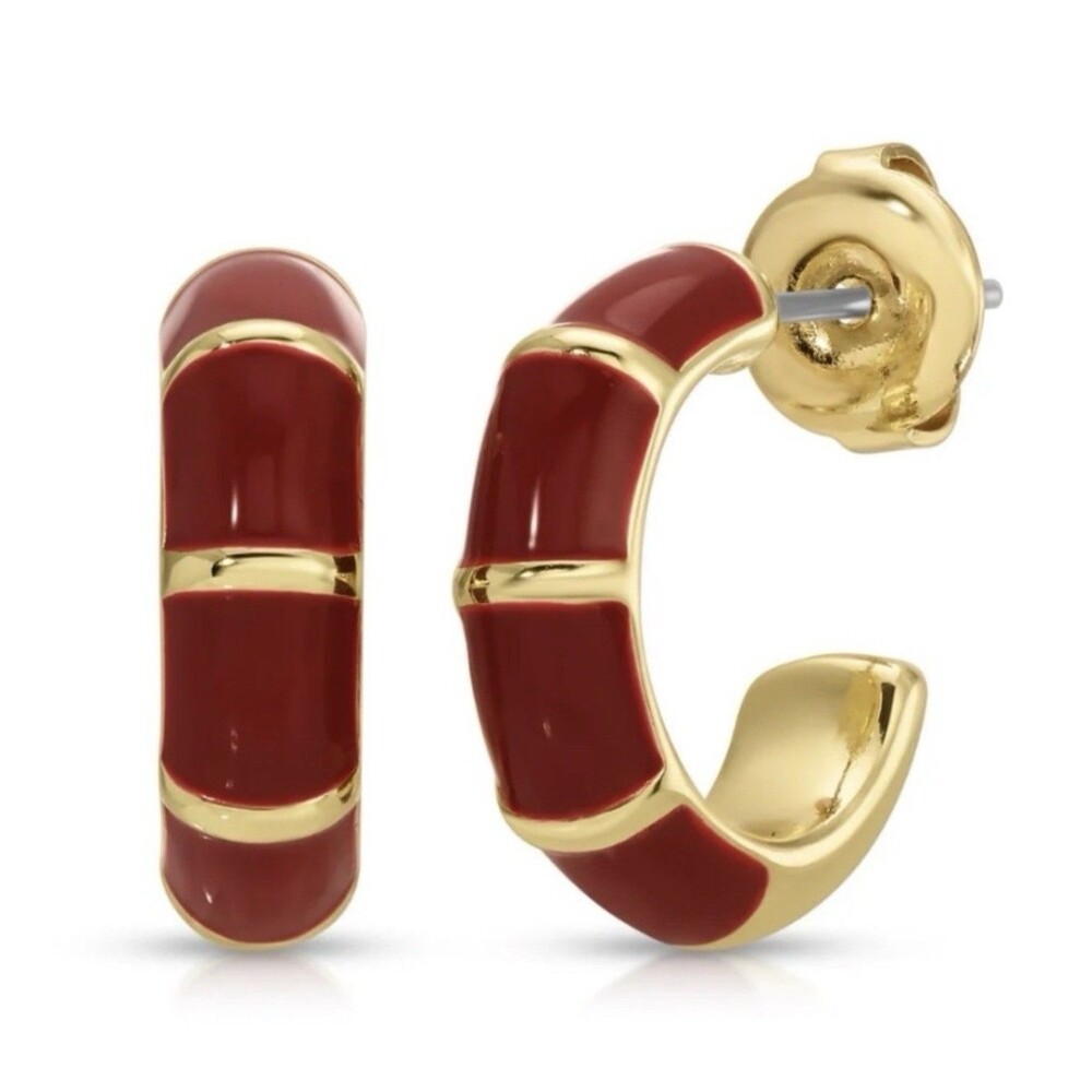 LEEADA Mini Maroon Hoop Earrings New